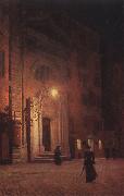 unknow artist Street at night France oil painting artist